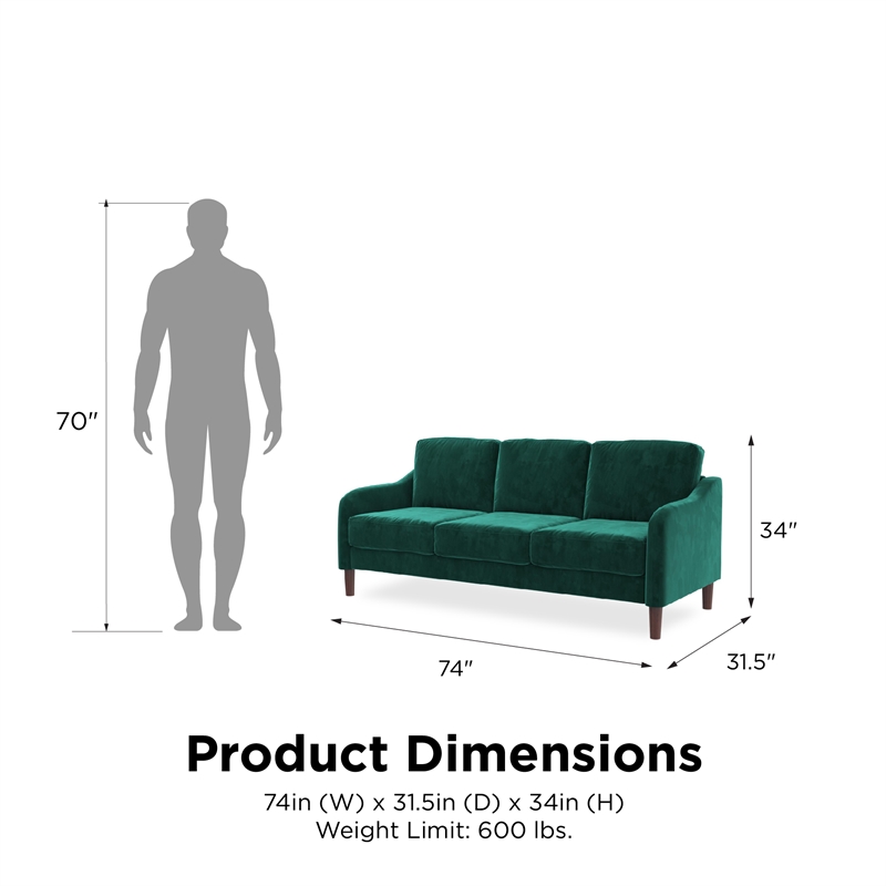 DHP Henson 3-Seater Sofa in Green Velvet