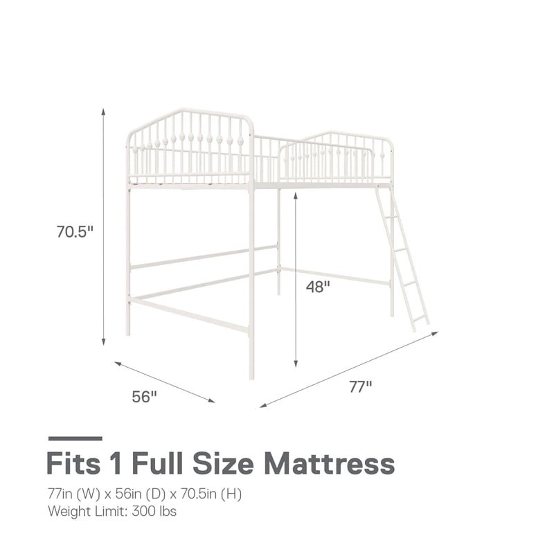 Novogratz Bushwick Metal Full Loft Bed in Off White