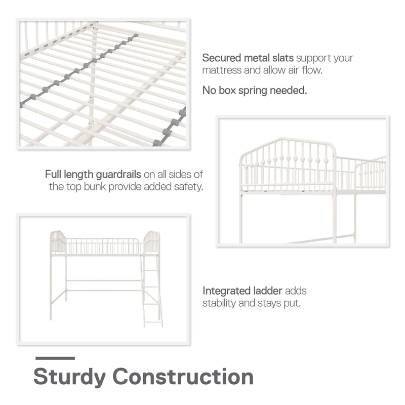 Novogratz Bushwick Metal Full Loft Bed in Off White