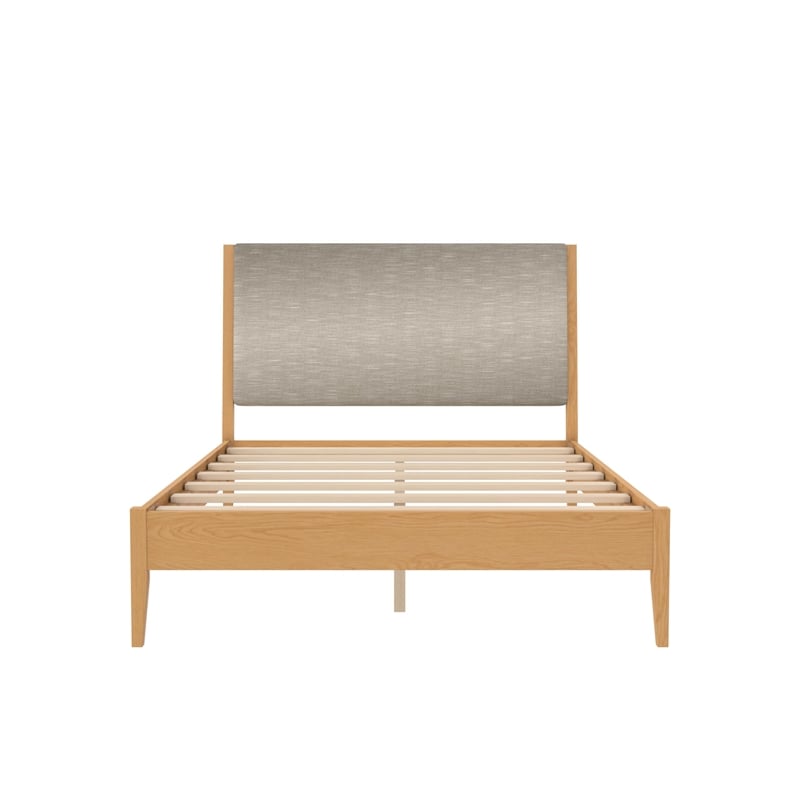 DHP Dacin Wood Queen Size Bed Frame with Upholstered Headboard in Beige Linen