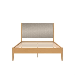 DHP Dacin Wood Queen Size Bed Frame with Upholstered Headboard in Beige Linen