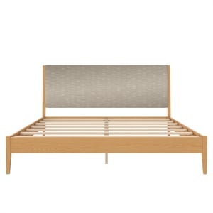 DHP Dacin Wood King Size Bed Frame with Upholstered Headboard in Beige Linen