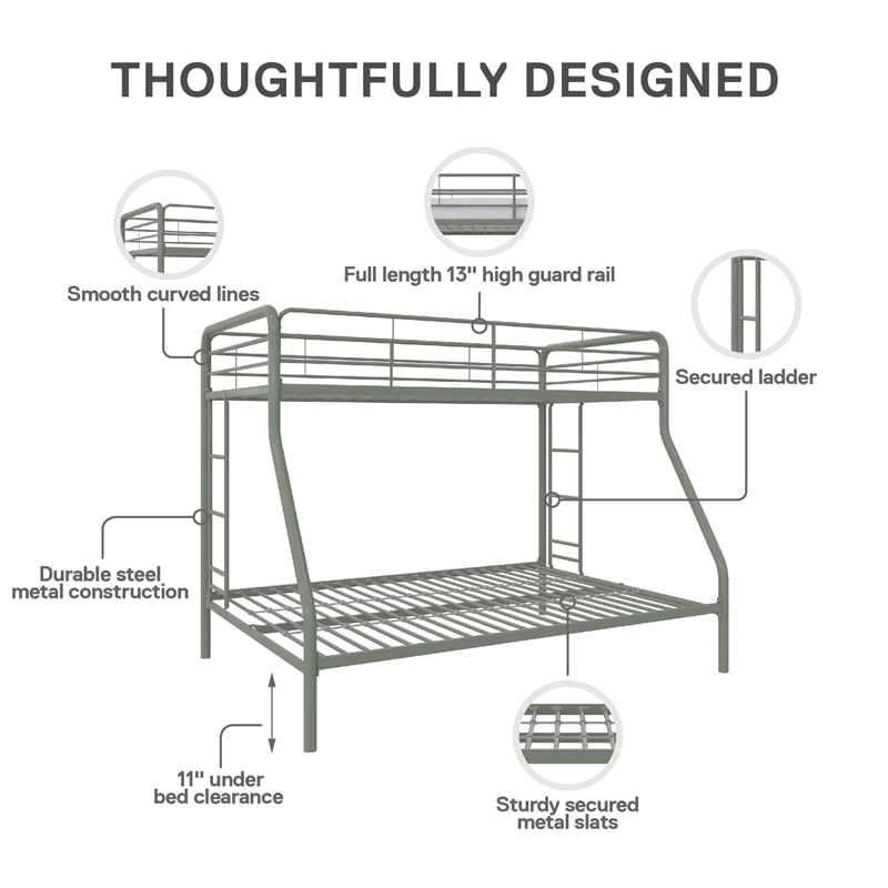 DHP Dusty Twin over Full Metal Bunk Bed with Secured Ladders in Thyme Green