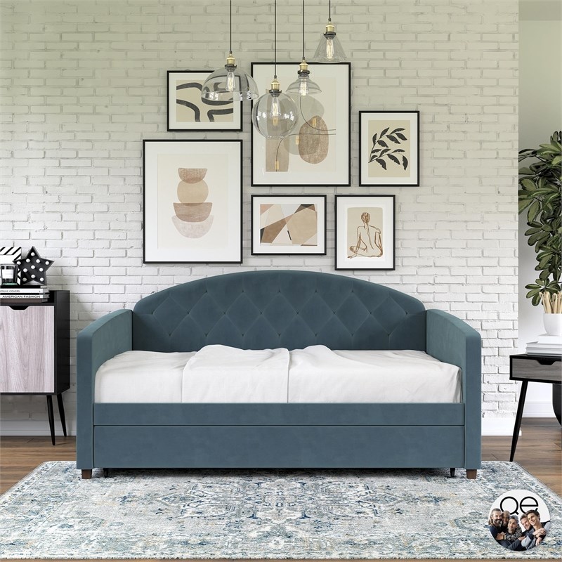 Blue upholstered daybed with trundle discount
