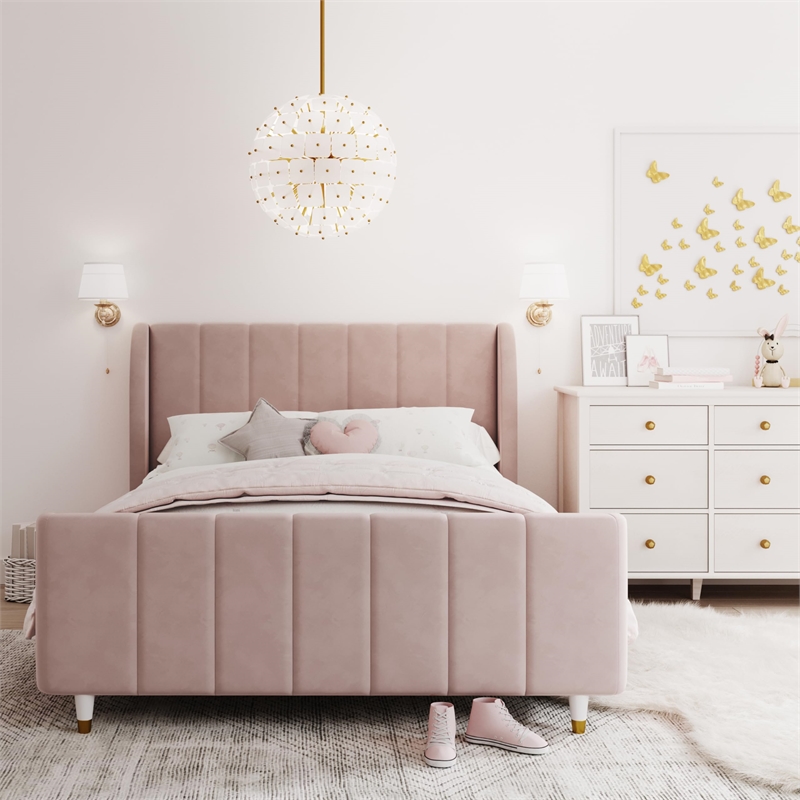 Little Seeds Valentina Full Upholstered Bed in Pink Velvet