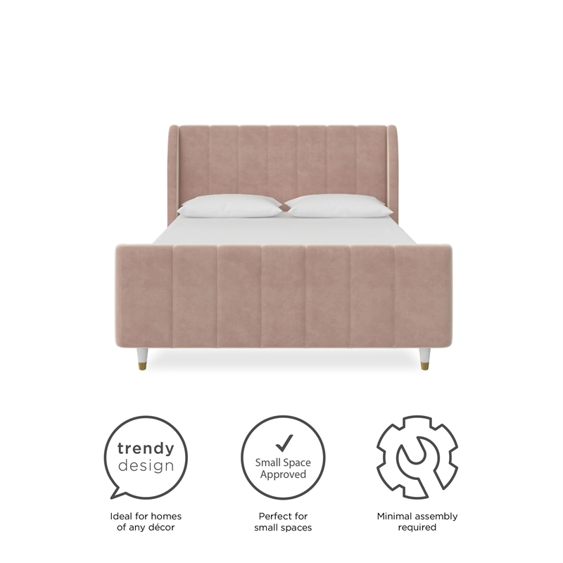 Little Seeds Valentina Full Upholstered Bed in Pink Velvet