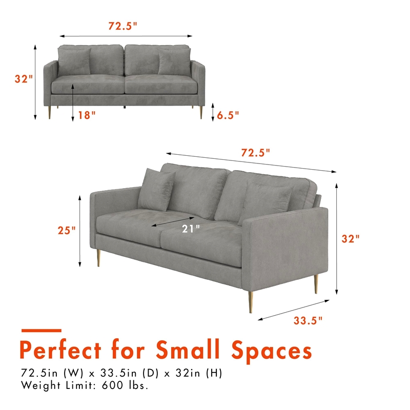 CosmoLiving by Cosmopolitan Highland Sofa with Pillows in Gray Velvet