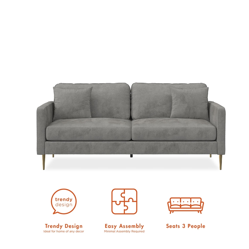 CosmoLiving by Cosmopolitan Highland Sofa with Pillows in Gray Velvet