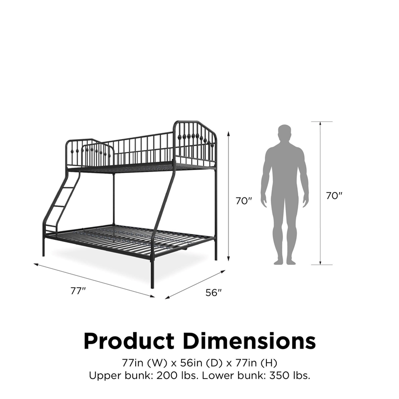 Novogratz Bushwick Twin/Full Metal Bunk Bed in Black