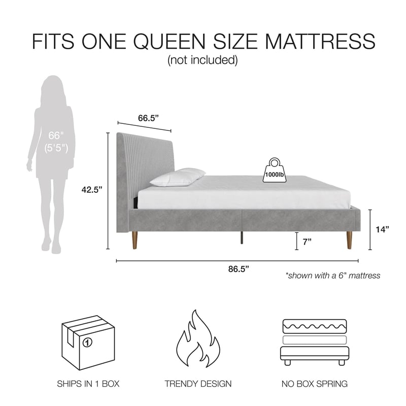 Mr. Kate Daphne Queen Upholstered Platform Bed in Light Gray Velvet