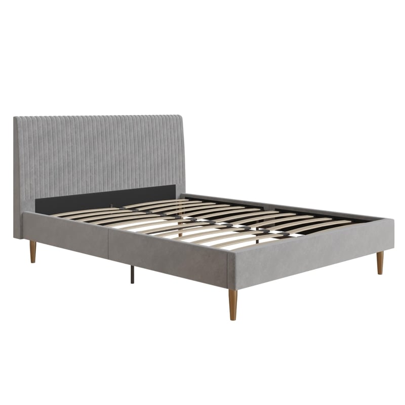 Mr. Kate Daphne Queen Upholstered Platform Bed in Light Gray Velvet