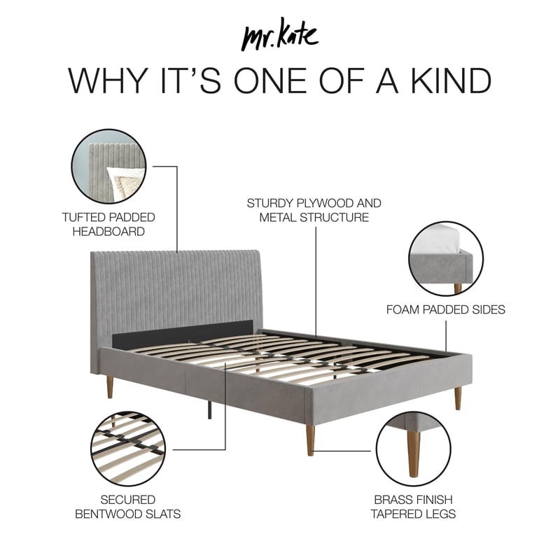 Mr. Kate Daphne Queen Upholstered Platform Bed in Light Gray Velvet
