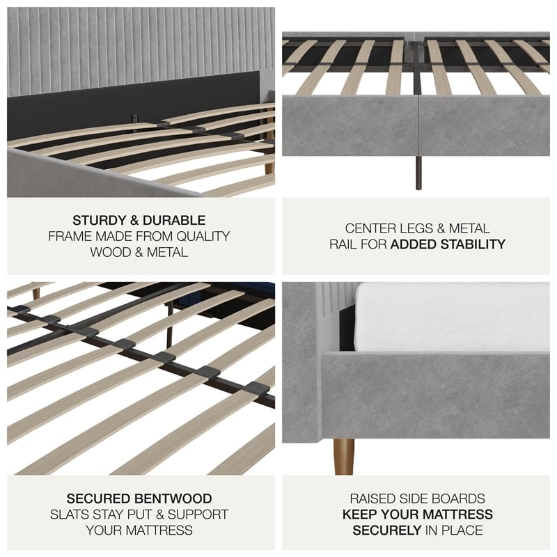 Mr. Kate Daphne Queen Upholstered Platform Bed in Light Gray Velvet