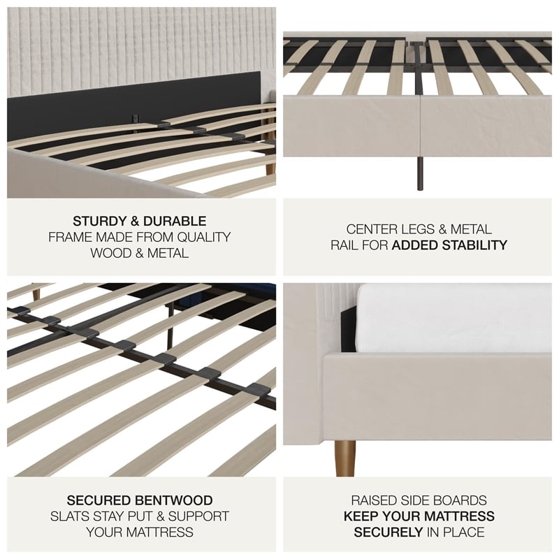 DHP Mr. Kate Daphne Upholstered Fabric & Velvet Full Platform Bed in Ivory