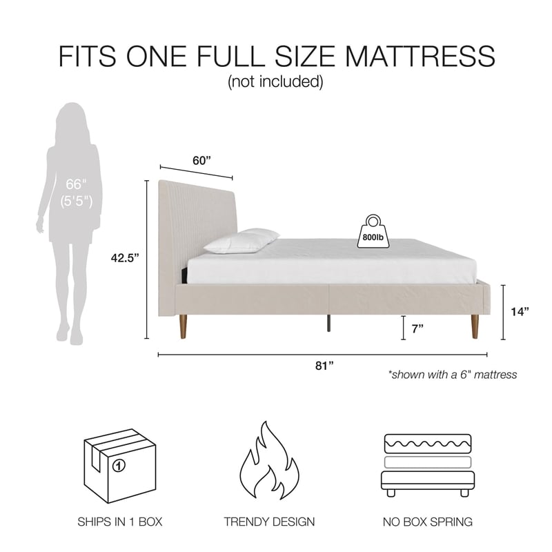 DHP Mr. Kate Daphne Upholstered Fabric & Velvet Full Platform Bed in Ivory