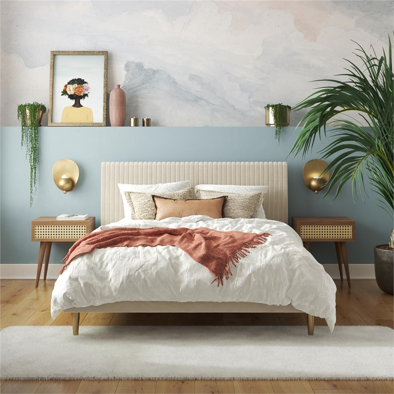 DHP Mr. Kate Daphne Upholstered Fabric & Velvet Full Platform Bed in Ivory