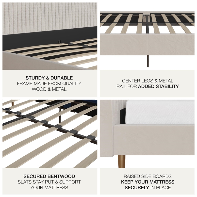 DHP Mr. Kate Daphne Upholstered Velvet & Fabric King Platform Bed in Ivory