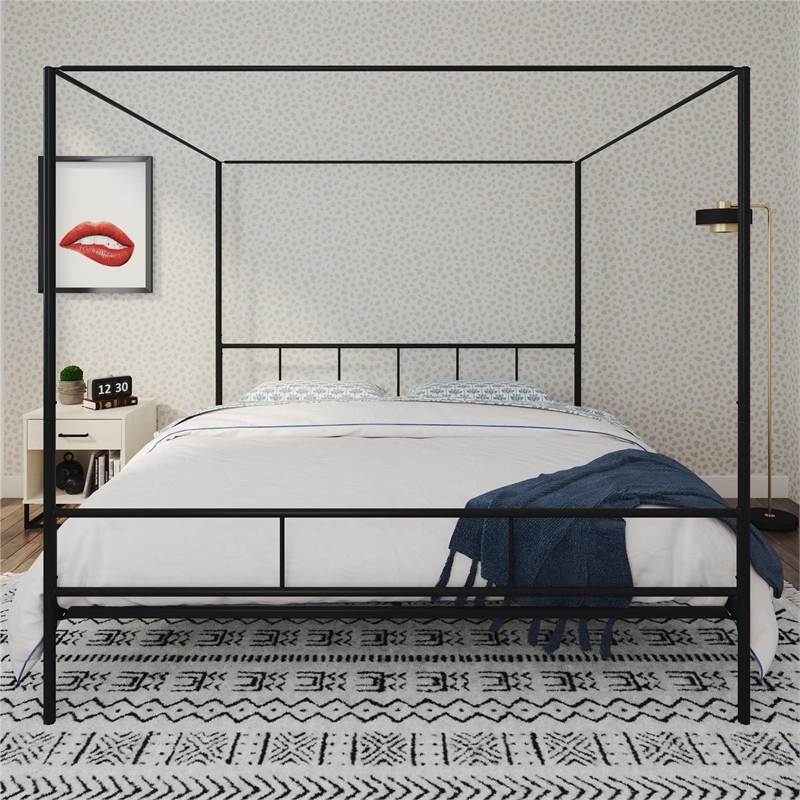 Novogratz Marion Metal Canopy King Platform Bed Frame in Black