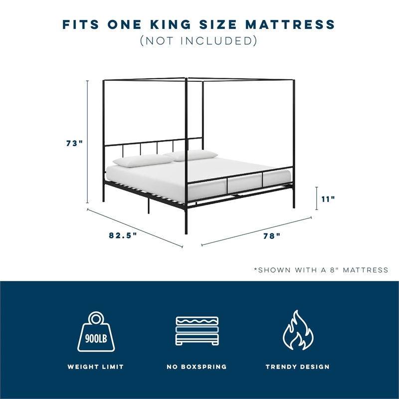 Novogratz Marion Metal Canopy King Platform Bed Frame in Black