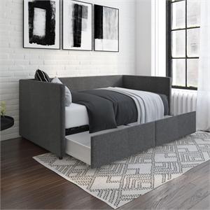 Mya Upholstered Daybed with Storage in Grey Linen