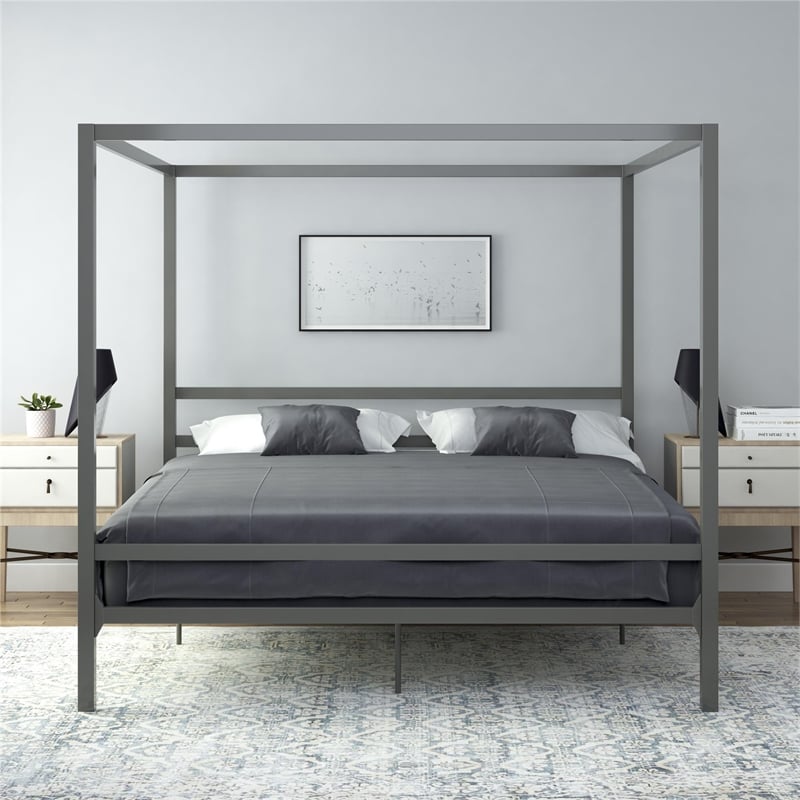 DHP Rory King Metal Canopy Bed in Gunmetal Grey