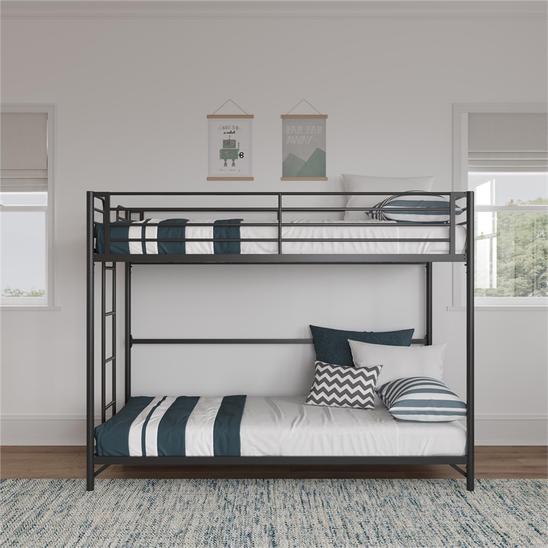 DHP BrEZ Build Daven Twin Over Twin Metal Bunk Kids Bed in Black