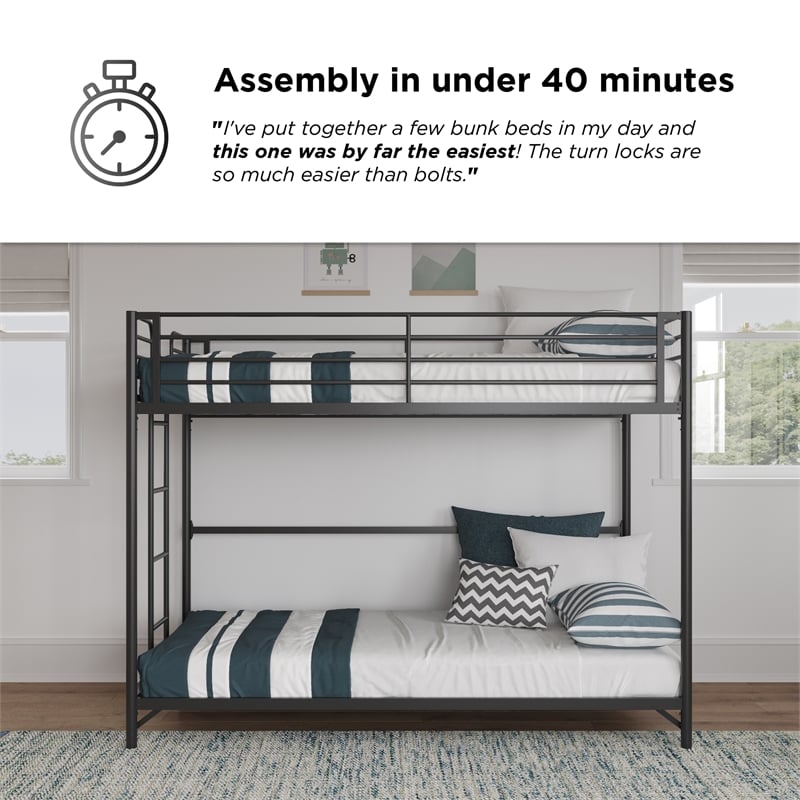 DHP BrEZ Build Daven Twin Over Twin Metal Bunk Kids Bed in Black