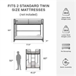DHP BrEZ Build Daven Twin Over Twin Metal Bunk Kids Bed in Black