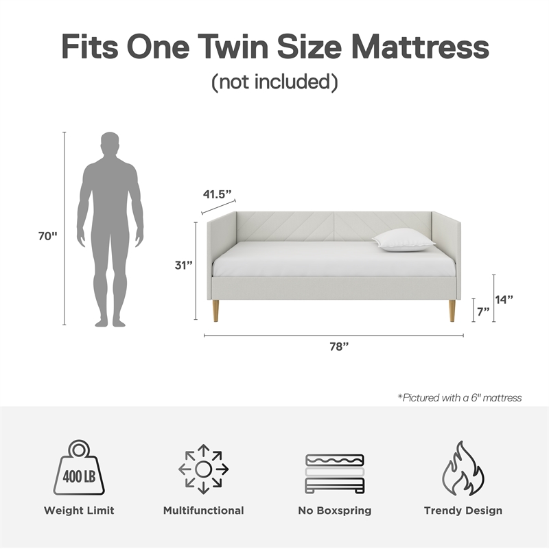 DHP Alicent Mid-Century Linen Fabric Upholstered Twin Daybed Frame in Gray