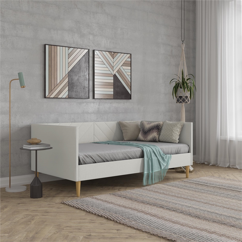 DHP Alicent Mid-Century Linen Fabric Upholstered Twin Daybed Frame in Gray