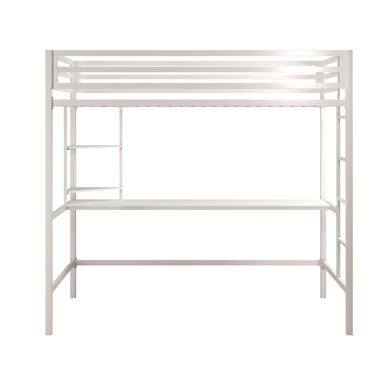 Novogratz Maxwell Metal Twin Loft Bed with Desk in Off White