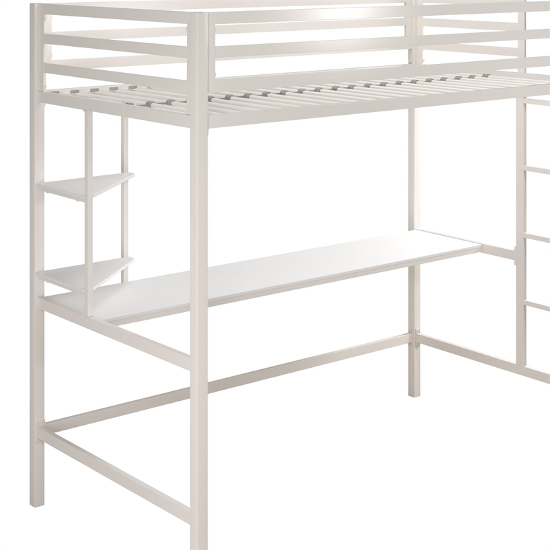 Novogratz Maxwell Metal Twin Loft Bed with Desk in Off White