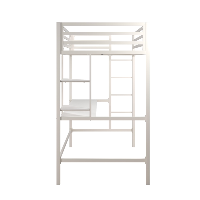 Novogratz Maxwell Metal Twin Loft Bed with Desk in Off White