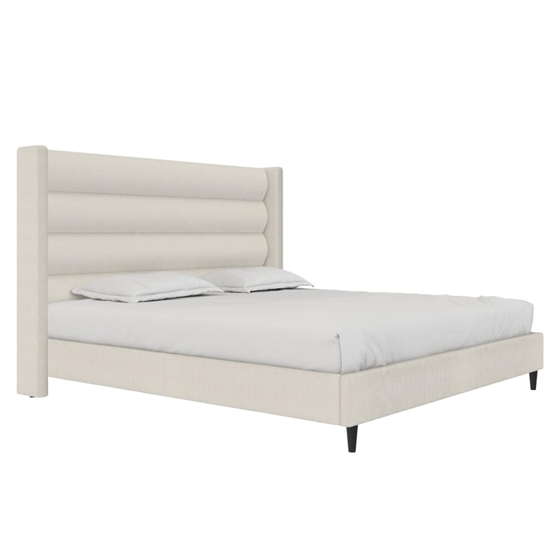 Novogratz Louis King Upholstered Bed Frame with High Tufted Headboard in Ivory