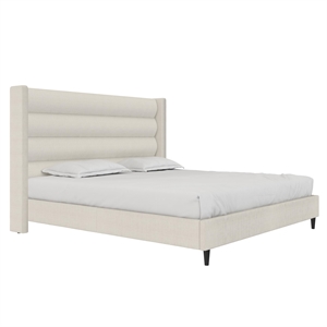 Novogratz Louis King Upholstered Bed Frame with High Tufted Headboard in Ivory