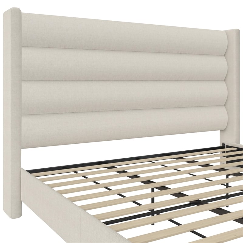 Novogratz Louis King Upholstered Bed Frame with High Tufted Headboard in Ivory