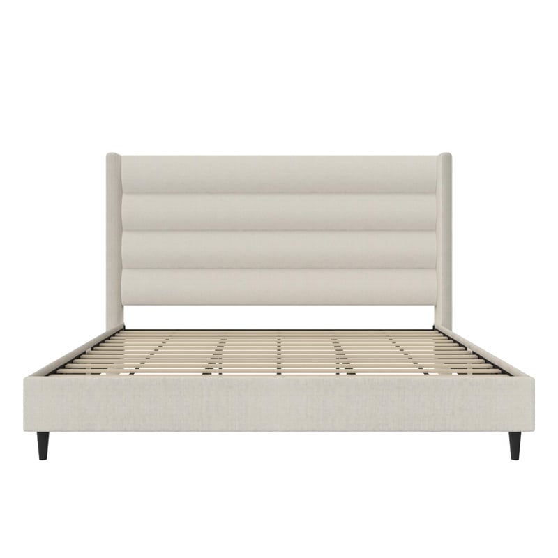 Novogratz Louis King Upholstered Bed Frame with High Tufted Headboard in Ivory