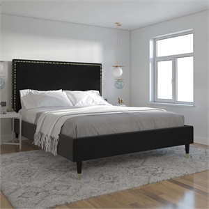 CosmoLiving by Cosmopolitan Audrey Queen Upholstered Bed in Black Velvet
