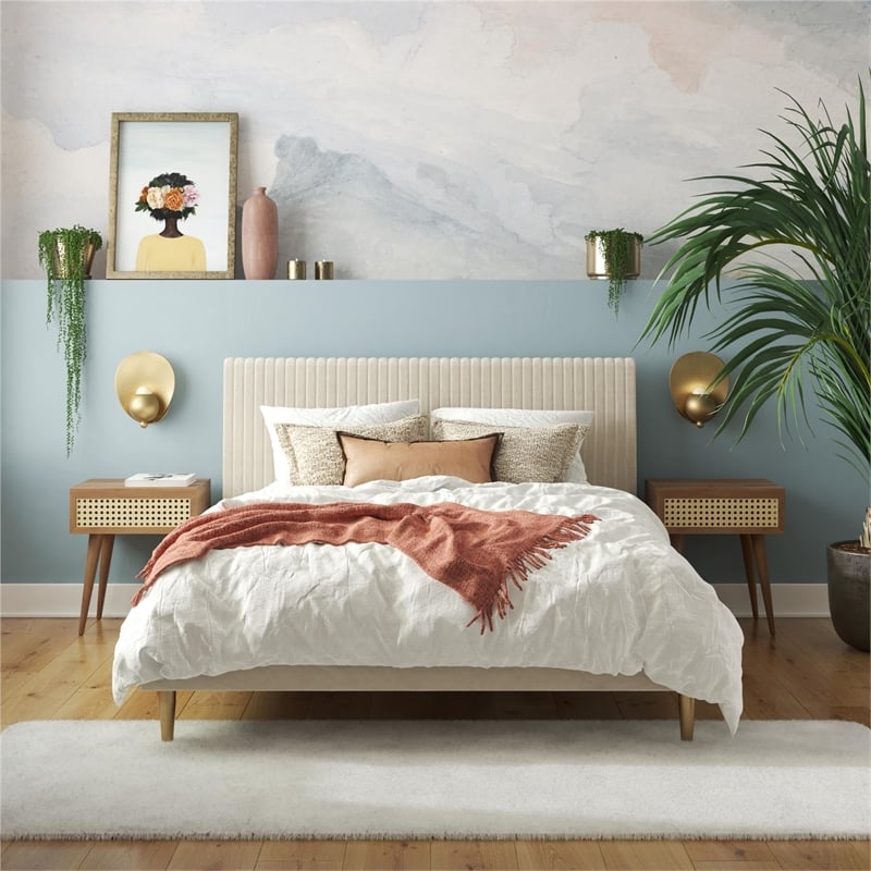 Mr. Kate Daphne Queen Upholstered Platform Bed in Ivory Velvet