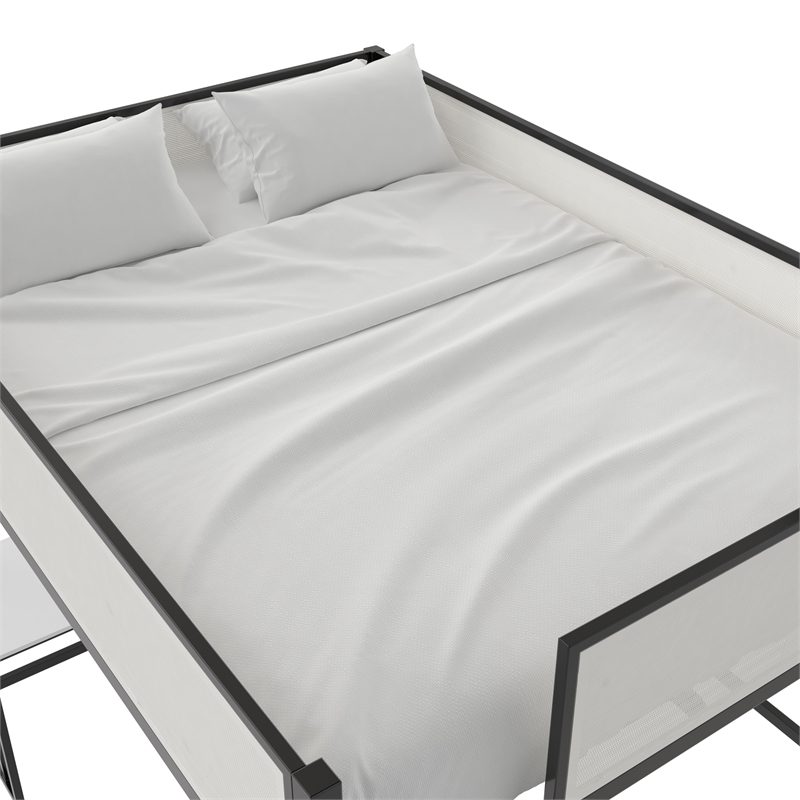 Novogratz Axel Full Metal Loft Bed with Desk and Shelves in Black and Off White