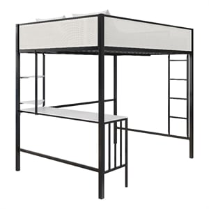 Novogratz Axel Full Metal Loft Bed with Desk and Shelves in Black and Off White