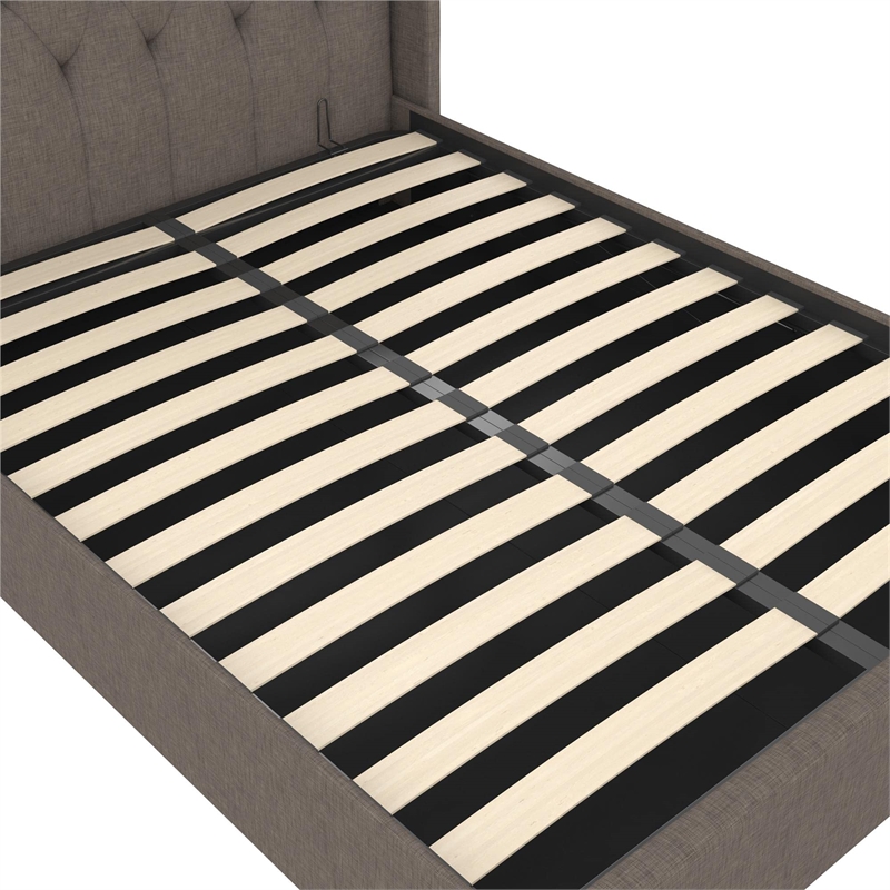 Novogratz Her Majesty Lift Up Storage Queen Bed Frame in Light Gray Linen