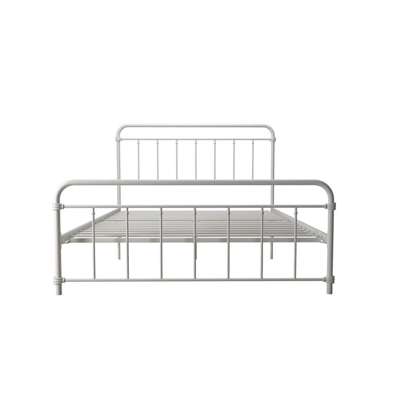 DHP Wallace Mid-Century Metal Queen Bed Frame with Underbed Storage in White