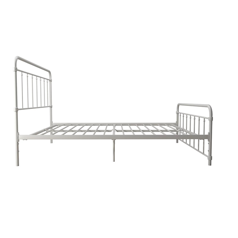 DHP Wallace Mid-Century Metal Queen Bed Frame with Underbed Storage in White