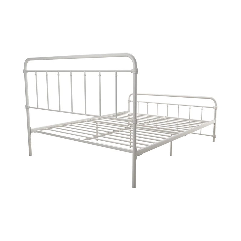 DHP Wallace Mid-Century Metal Queen Bed Frame with Underbed Storage in White