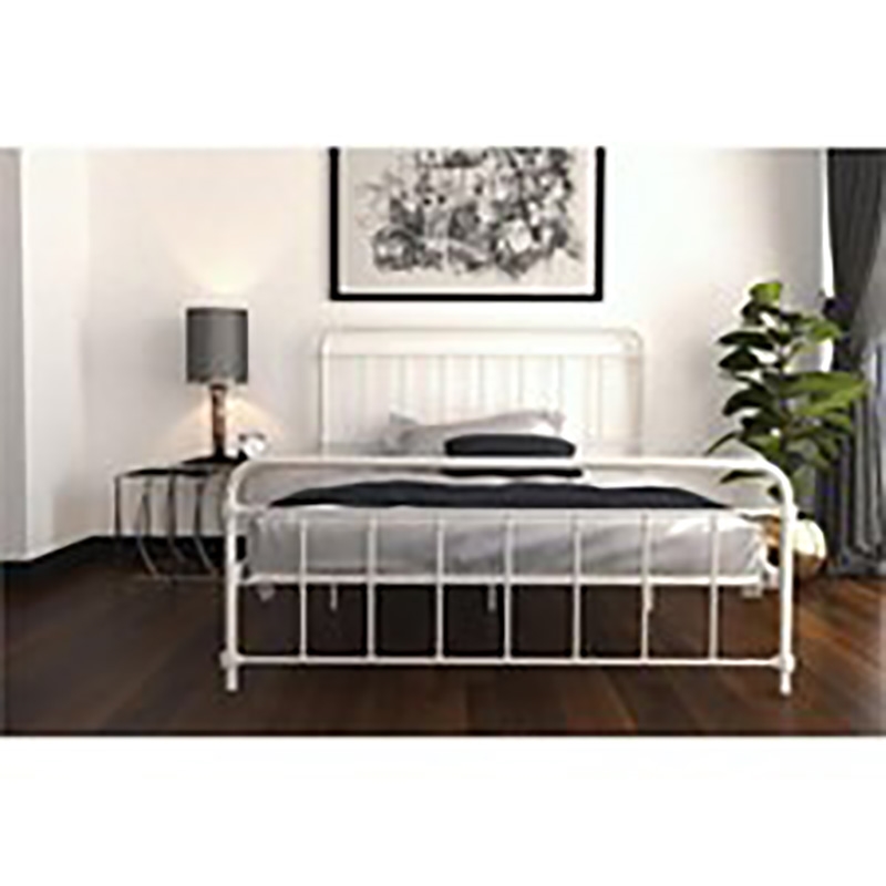DHP Wallace Mid-Century Metal Queen Bed Frame with Underbed Storage in White