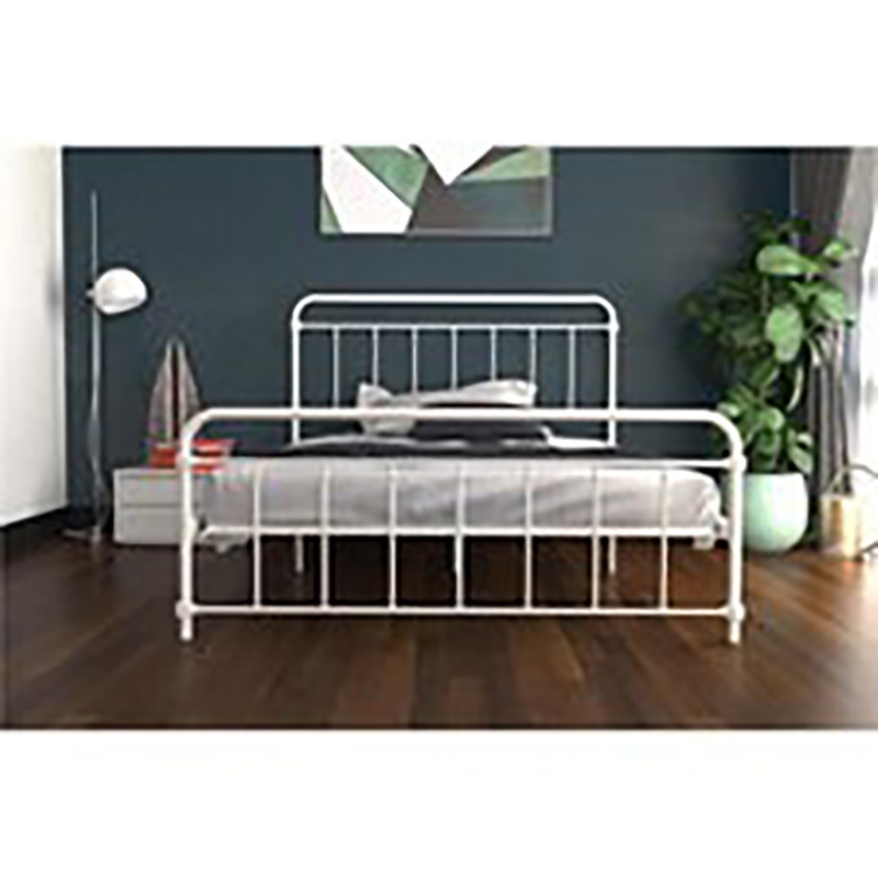 DHP Wallace Mid-Century Metal Queen Bed Frame with Underbed Storage in White