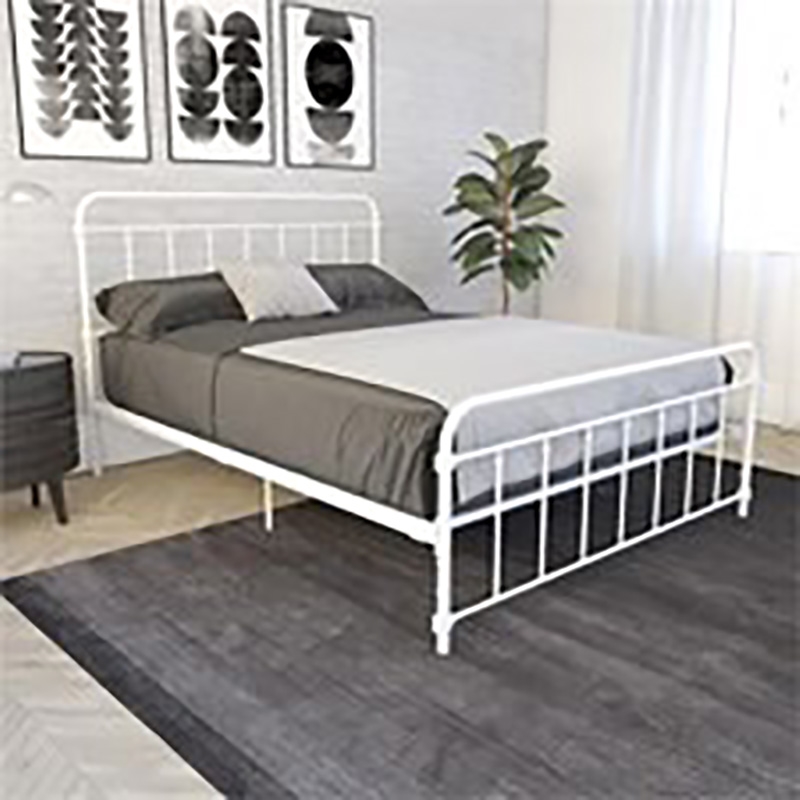 DHP Wallace Mid Century Metal Queen Bed Frame with Underbed Storage in White Homesquare