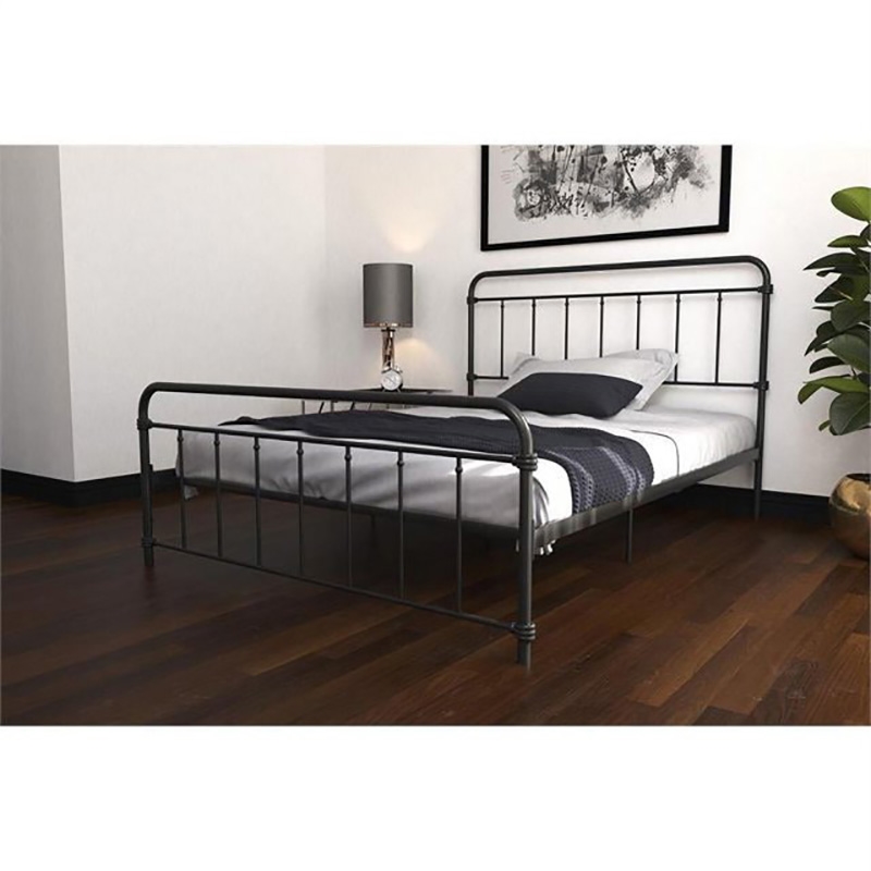 DHP Wallace Mid-Century Metal Queen Bed Frame with Underbed Storage in Black