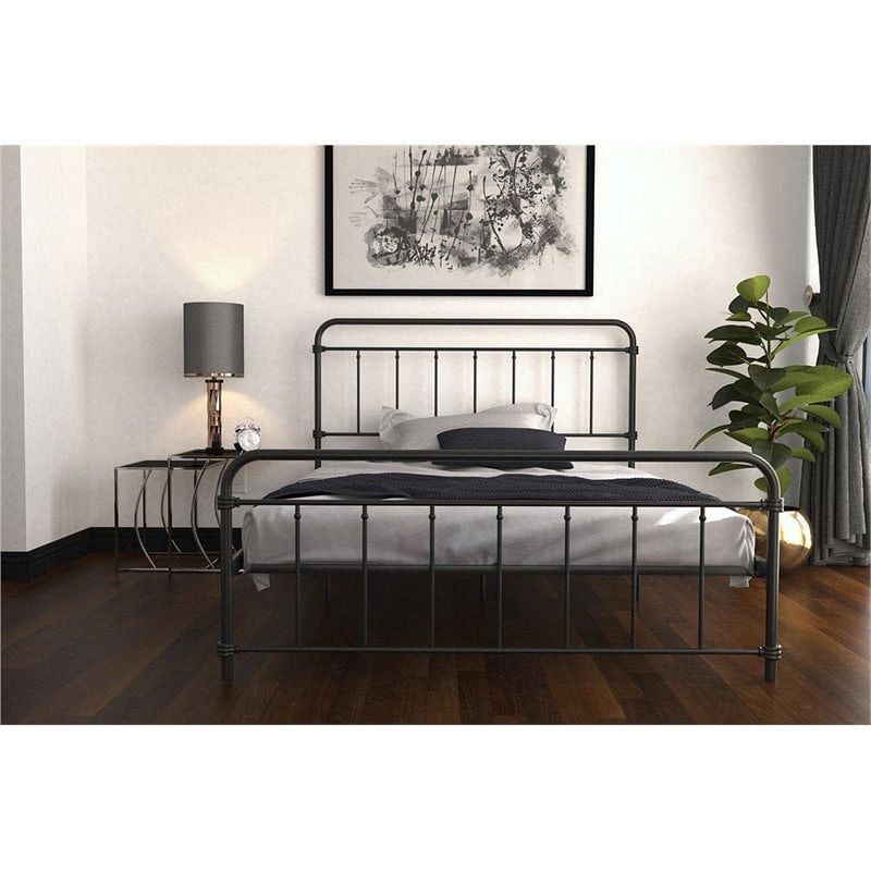 DHP Wallace Mid-Century Metal Queen Bed Frame with Underbed Storage in Black